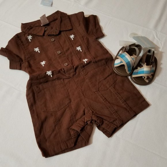 Gymboree Little Surfer Dude NWT size 0-3 Sandals & 3-6 Month Romper. - Picture 1 of 4